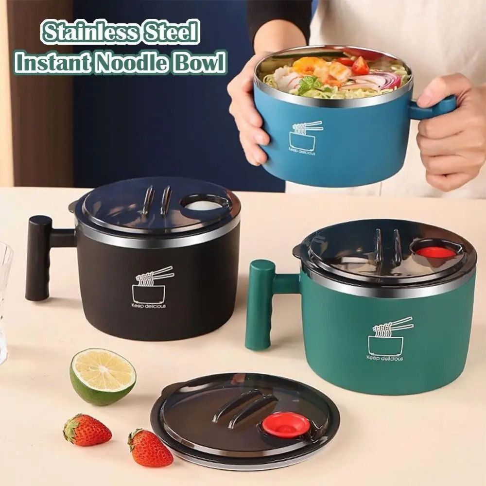 Meal Prep Soup - Tragbare Edelstahl-Ramen-Schüssel mit Abtropffunktion, Auslaufsichere Udon-Suppenschüssel,