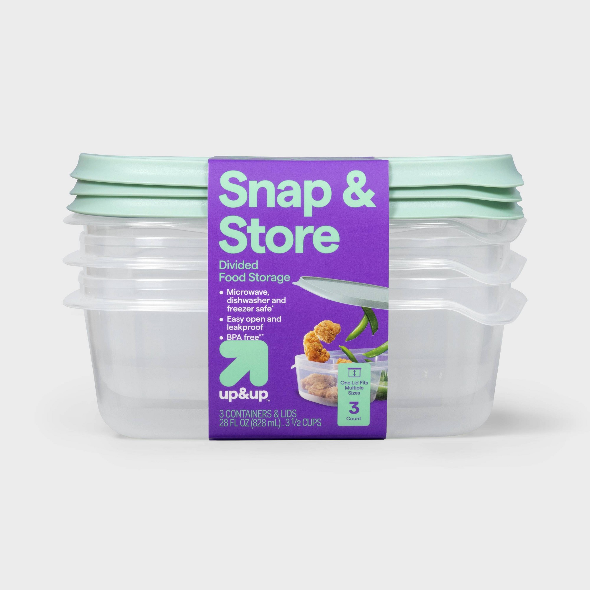 Meal Prep Containers - 3-teilige durchsichtige Kunststoff-Lebensmittelbehälter mit Schnappverschlüssen für