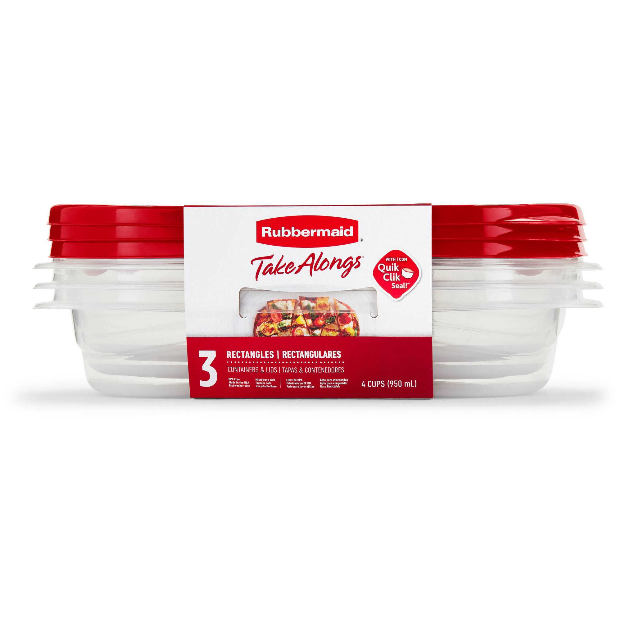Meal Prep Containers - 3 Stück rote rechteckige Lebensmittelbehälter mit