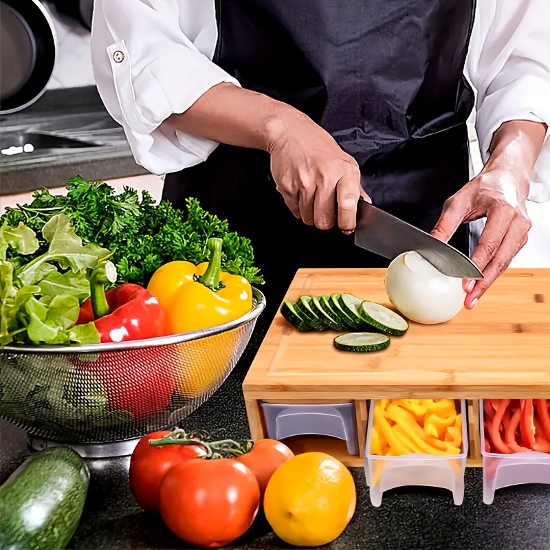 Meal Prep For Cutting - Bambus-Schneidebrett mit Behältern – Essenszubereitungsstation mit
