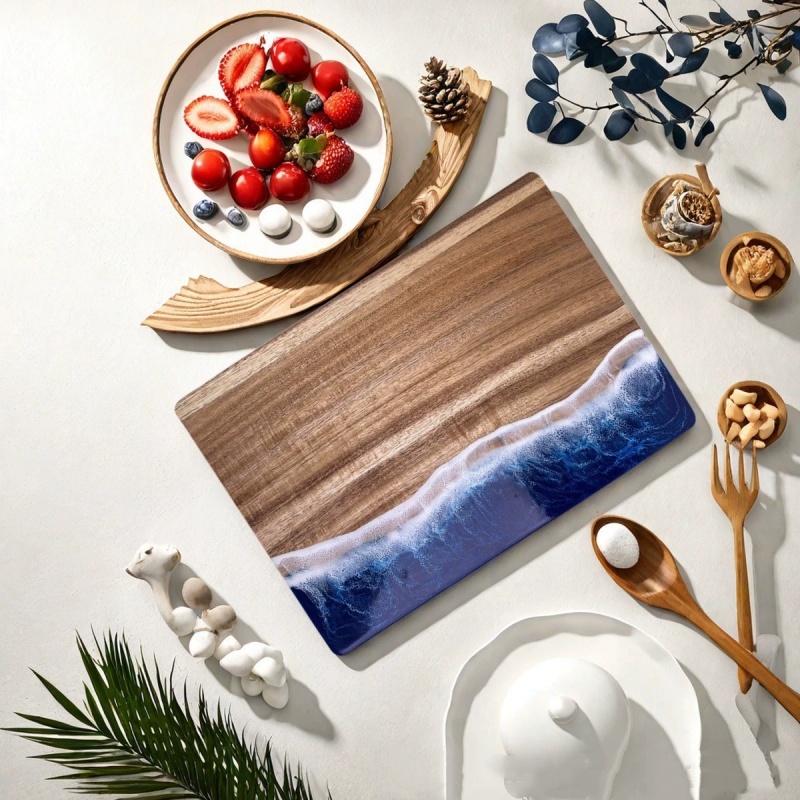 Meal Prep For Cutting - Schneidebrett aus Akazienholz mit Harzwelle und