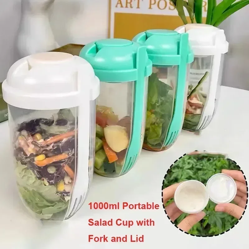 Meal Prep Containers - Tragbare Salatschüssel mit Deckel und Gabel,