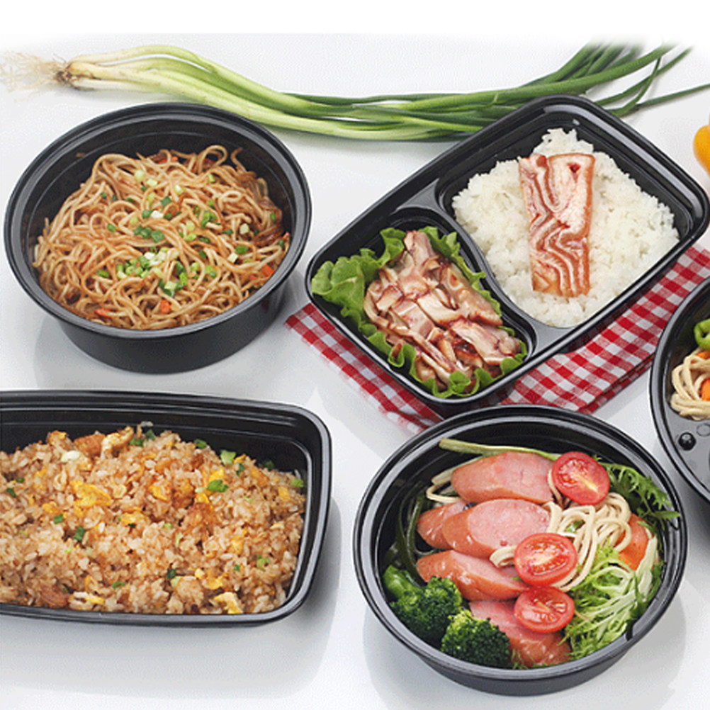 Meal Prep For A Day - 10 Stück Schwarze Runde Mikrowellengeeignete Einweg-Plastikbehälter