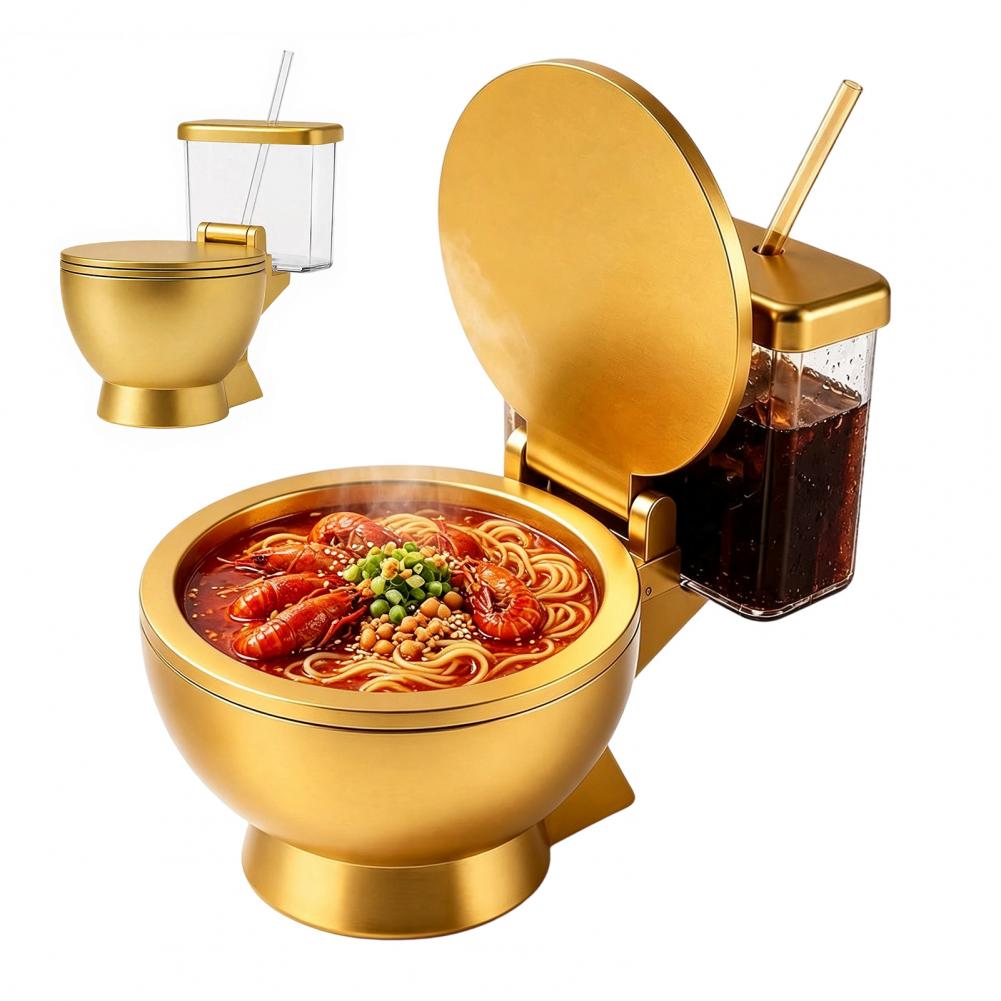 Meal Prep Soup - Toilettenförmiges Ramen-Schüssel-Set, mit integriertem Trinkbecher und