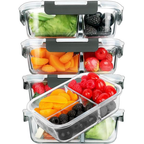 Meal Prep Gym - 5-teiliges Borosilikatglas Meal-Prep-Behälter-Set 36oz 1000ml Luftdichte