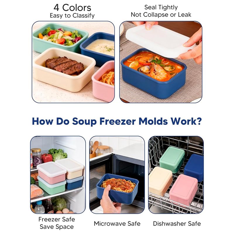 AB33-4er-Pack Silikon-Gefrierf – Meal Prep Soup Bewertung und Preis